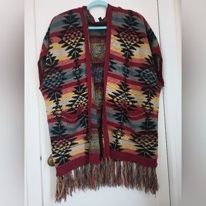 American Eagle Outfitters Multicolor Tribal Cardigan with Fringe